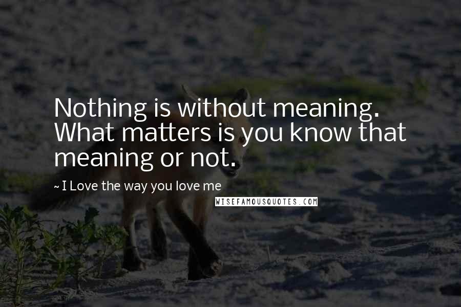 I Love The Way You Love Me Quotes: Nothing is without meaning. What matters is you know that meaning or not.