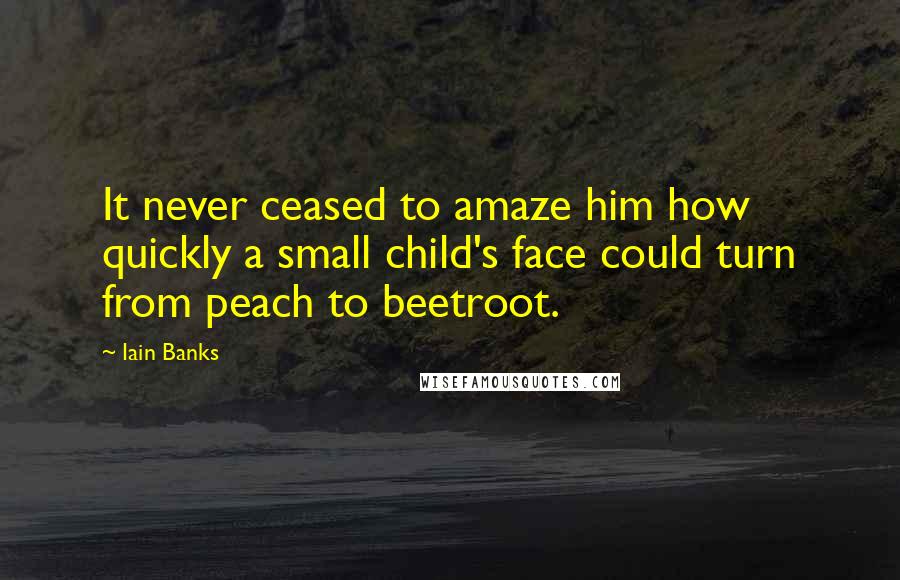 Iain Banks Quotes: It never ceased to amaze him how quickly a small child's face could turn from peach to beetroot.