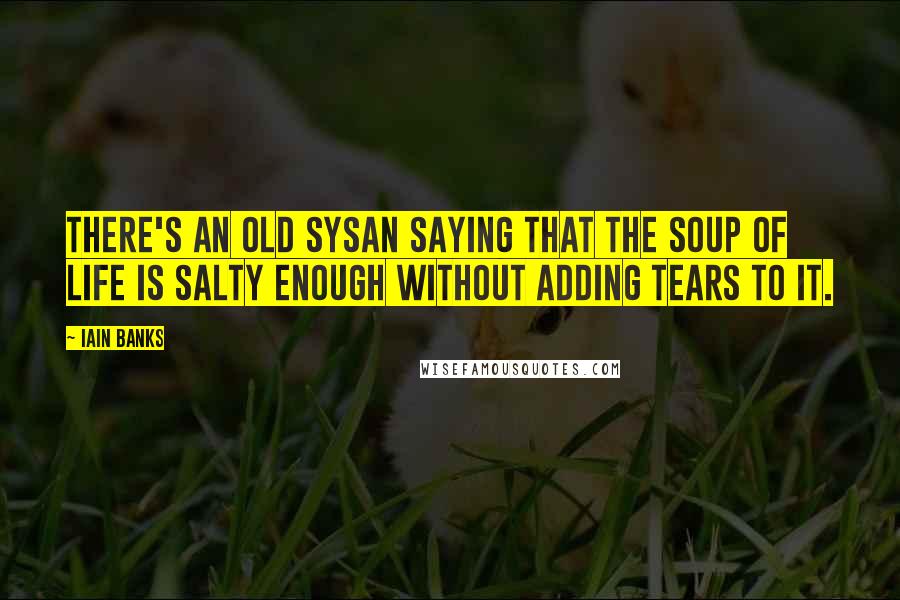 Iain Banks Quotes: There's an old Sysan saying that the soup of life is salty enough without adding tears to it.