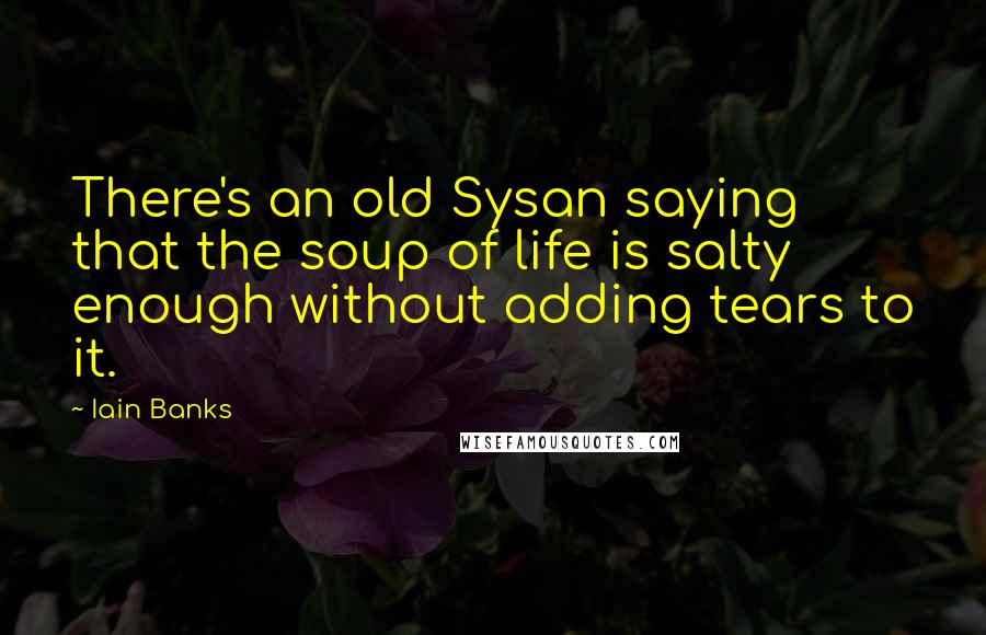 Iain Banks Quotes: There's an old Sysan saying that the soup of life is salty enough without adding tears to it.