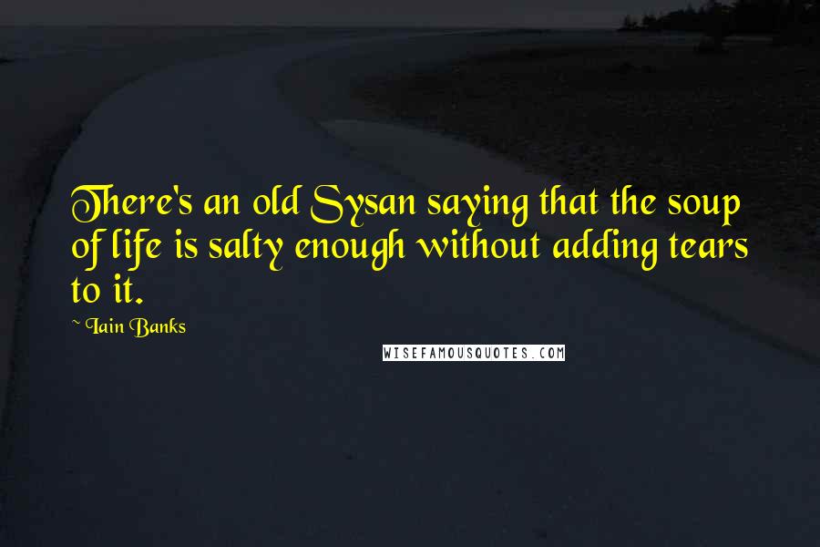 Iain Banks Quotes: There's an old Sysan saying that the soup of life is salty enough without adding tears to it.