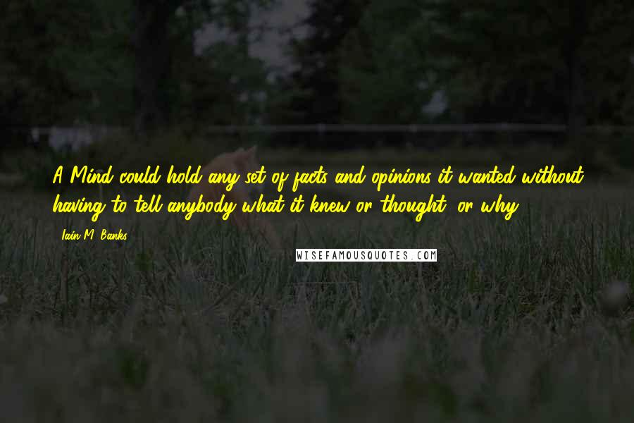 Iain M. Banks Quotes: A Mind could hold any set of facts and opinions it wanted without having to tell anybody what it knew or thought, or why.