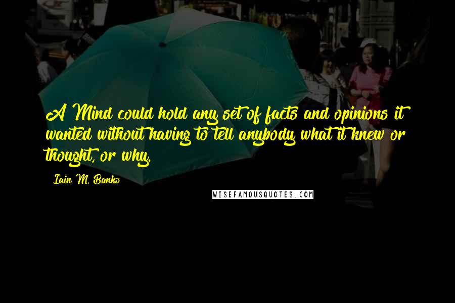 Iain M. Banks Quotes: A Mind could hold any set of facts and opinions it wanted without having to tell anybody what it knew or thought, or why.
