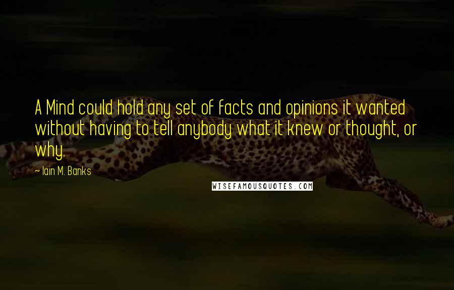 Iain M. Banks Quotes: A Mind could hold any set of facts and opinions it wanted without having to tell anybody what it knew or thought, or why.