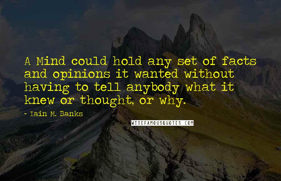 Iain M. Banks Quotes: A Mind could hold any set of facts and opinions it wanted without having to tell anybody what it knew or thought, or why.