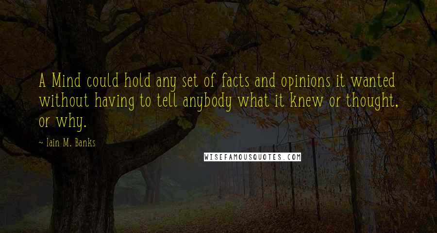 Iain M. Banks Quotes: A Mind could hold any set of facts and opinions it wanted without having to tell anybody what it knew or thought, or why.