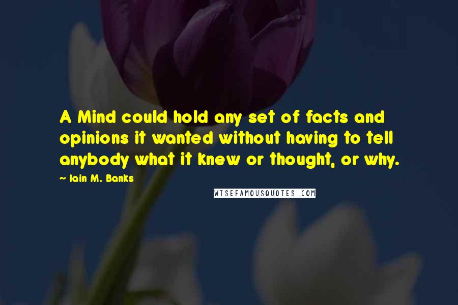 Iain M. Banks Quotes: A Mind could hold any set of facts and opinions it wanted without having to tell anybody what it knew or thought, or why.