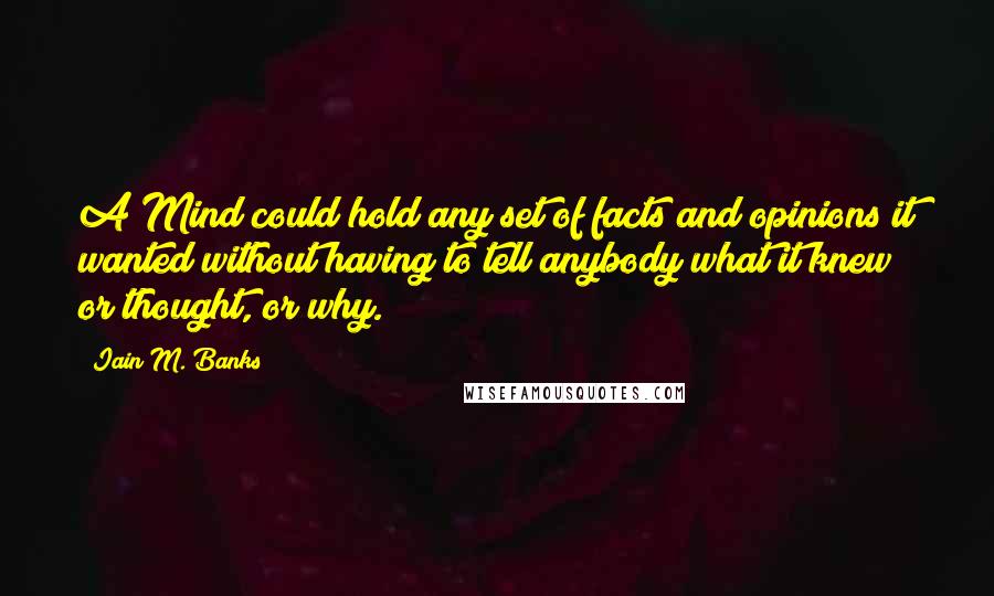 Iain M. Banks Quotes: A Mind could hold any set of facts and opinions it wanted without having to tell anybody what it knew or thought, or why.