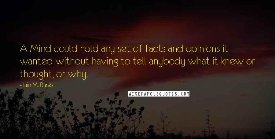 Iain M. Banks Quotes: A Mind could hold any set of facts and opinions it wanted without having to tell anybody what it knew or thought, or why.
