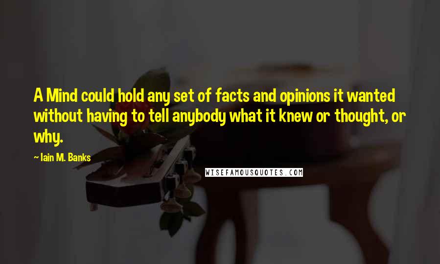 Iain M. Banks Quotes: A Mind could hold any set of facts and opinions it wanted without having to tell anybody what it knew or thought, or why.