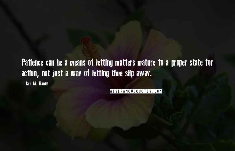 Iain M. Banks Quotes: Patience can be a means of letting matters mature to a proper state for action, not just a way of letting time slip away.