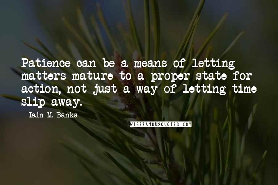 Iain M. Banks Quotes: Patience can be a means of letting matters mature to a proper state for action, not just a way of letting time slip away.