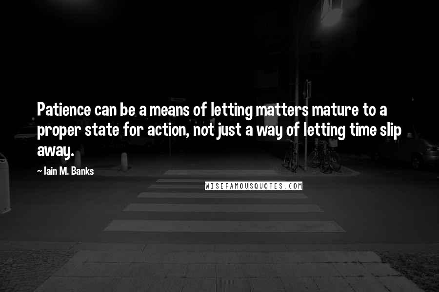 Iain M. Banks Quotes: Patience can be a means of letting matters mature to a proper state for action, not just a way of letting time slip away.