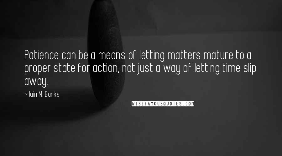Iain M. Banks Quotes: Patience can be a means of letting matters mature to a proper state for action, not just a way of letting time slip away.