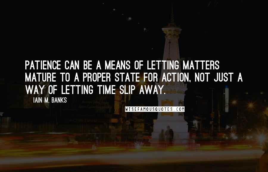 Iain M. Banks Quotes: Patience can be a means of letting matters mature to a proper state for action, not just a way of letting time slip away.