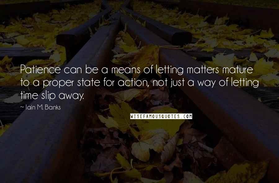 Iain M. Banks Quotes: Patience can be a means of letting matters mature to a proper state for action, not just a way of letting time slip away.