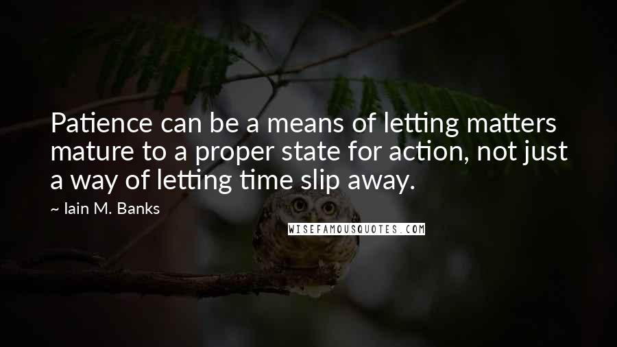 Iain M. Banks Quotes: Patience can be a means of letting matters mature to a proper state for action, not just a way of letting time slip away.