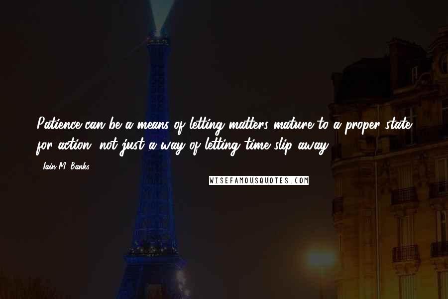Iain M. Banks Quotes: Patience can be a means of letting matters mature to a proper state for action, not just a way of letting time slip away.