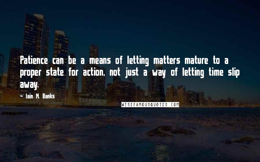 Iain M. Banks Quotes: Patience can be a means of letting matters mature to a proper state for action, not just a way of letting time slip away.
