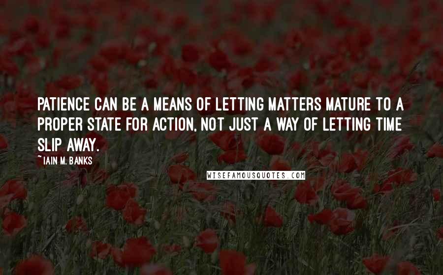 Iain M. Banks Quotes: Patience can be a means of letting matters mature to a proper state for action, not just a way of letting time slip away.