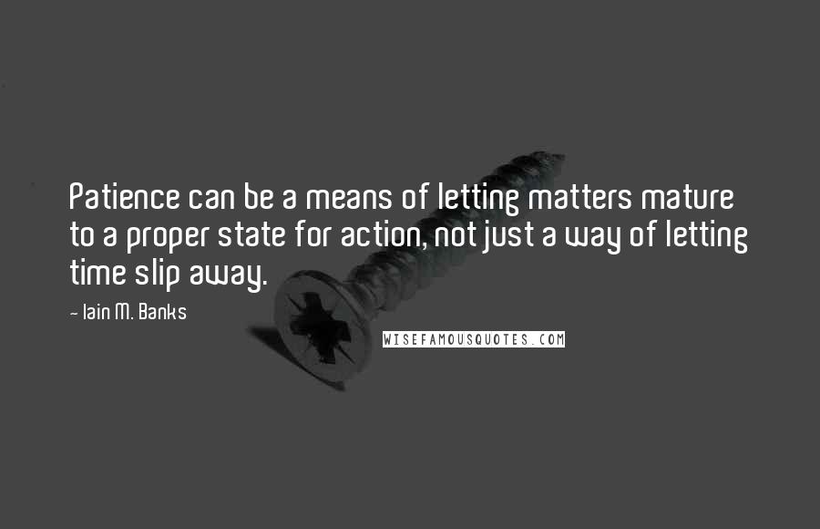 Iain M. Banks Quotes: Patience can be a means of letting matters mature to a proper state for action, not just a way of letting time slip away.