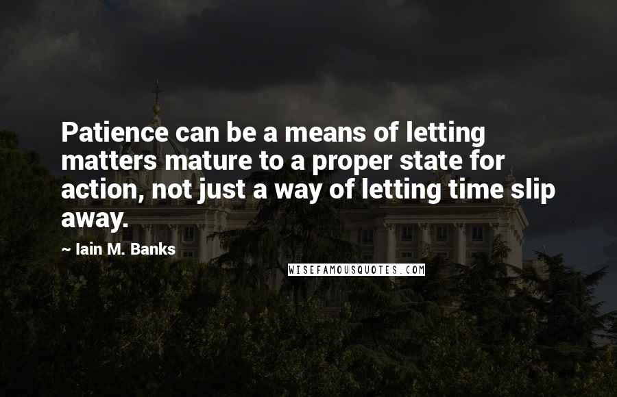Iain M. Banks Quotes: Patience can be a means of letting matters mature to a proper state for action, not just a way of letting time slip away.