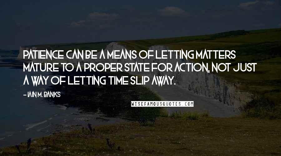 Iain M. Banks Quotes: Patience can be a means of letting matters mature to a proper state for action, not just a way of letting time slip away.
