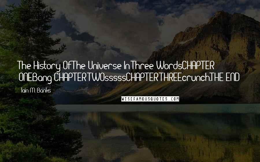 Iain M. Banks Quotes: The History Of The Universe In Three WordsCHAPTER ONEBang!CHAPTER TWOsssssCHAPTER THREEcrunch.THE END