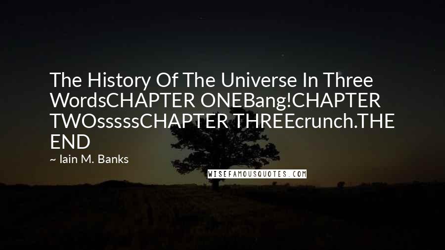 Iain M. Banks Quotes: The History Of The Universe In Three WordsCHAPTER ONEBang!CHAPTER TWOsssssCHAPTER THREEcrunch.THE END