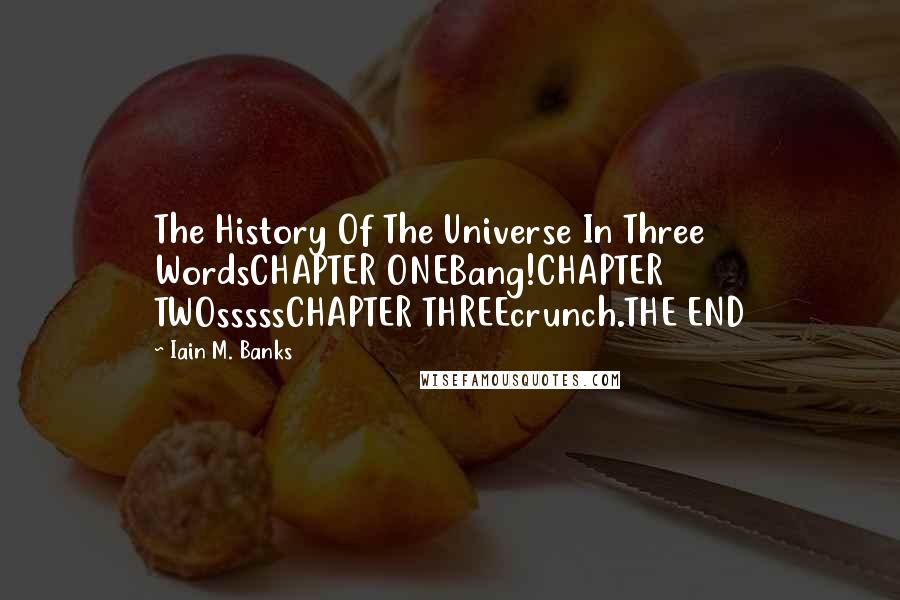 Iain M. Banks Quotes: The History Of The Universe In Three WordsCHAPTER ONEBang!CHAPTER TWOsssssCHAPTER THREEcrunch.THE END