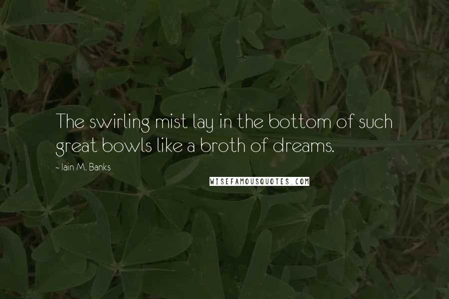 Iain M. Banks Quotes: The swirling mist lay in the bottom of such great bowls like a broth of dreams.