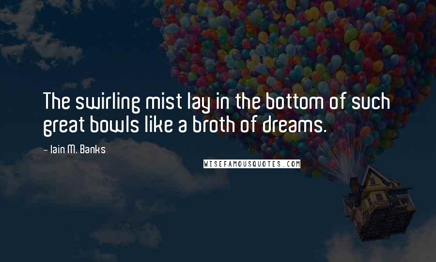 Iain M. Banks Quotes: The swirling mist lay in the bottom of such great bowls like a broth of dreams.