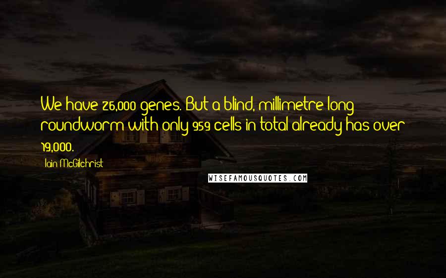 Iain McGilchrist Quotes: We have 26,000 genes. But a blind, millimetre-long roundworm with only 959 cells in total already has over 19,000.