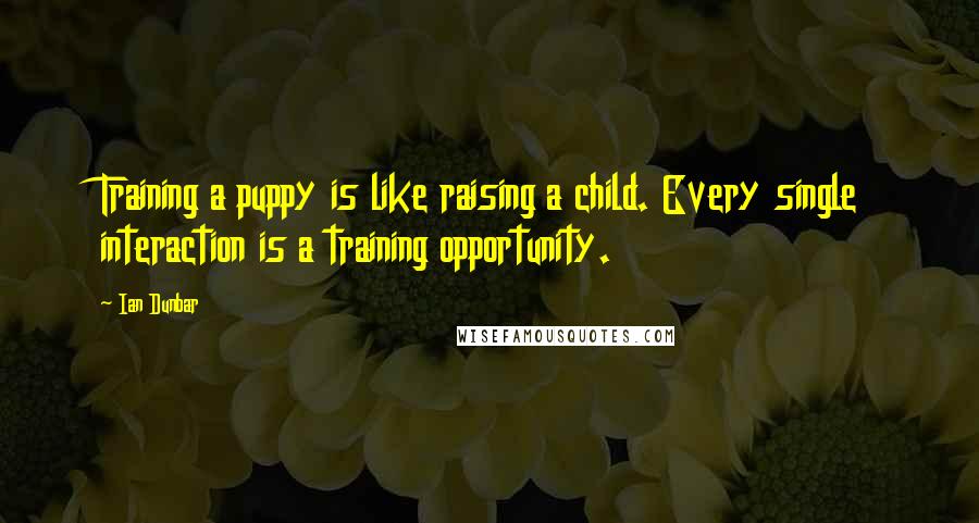 Ian Dunbar Quotes: Training a puppy is like raising a child. Every single interaction is a training opportunity.