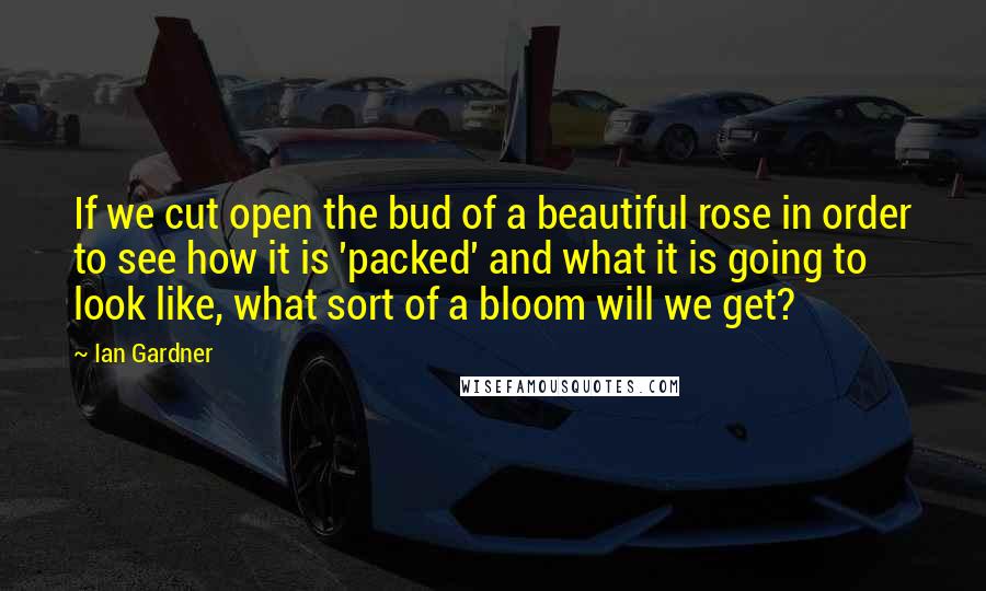 Ian Gardner Quotes: If we cut open the bud of a beautiful rose in order to see how it is 'packed' and what it is going to look like, what sort of a bloom will we get?