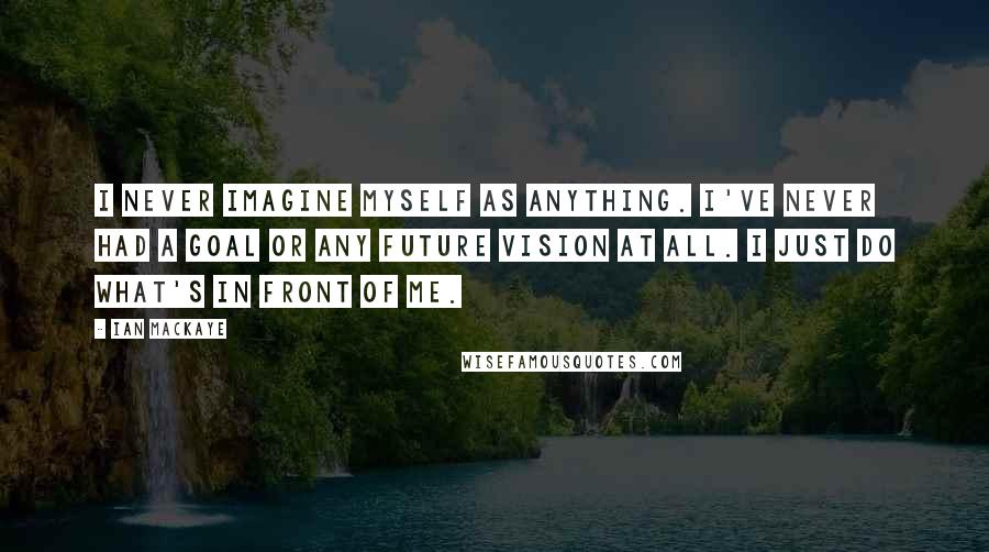 Ian MacKaye Quotes: I never imagine myself as anything. I've never had a goal or any future vision at all. I just do what's in front of me.