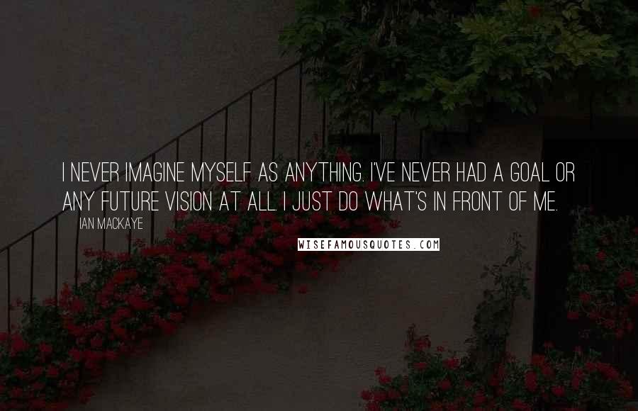 Ian MacKaye Quotes: I never imagine myself as anything. I've never had a goal or any future vision at all. I just do what's in front of me.
