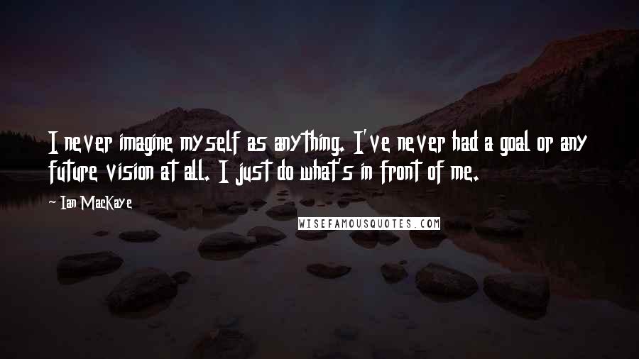 Ian MacKaye Quotes: I never imagine myself as anything. I've never had a goal or any future vision at all. I just do what's in front of me.