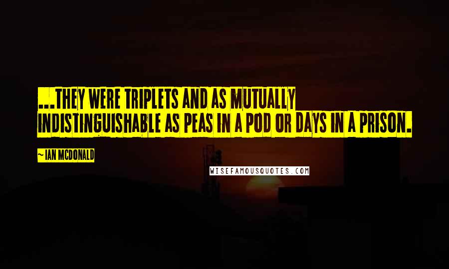 Ian McDonald Quotes: ...they were triplets and as mutually indistinguishable as peas in a pod or days in a prison.