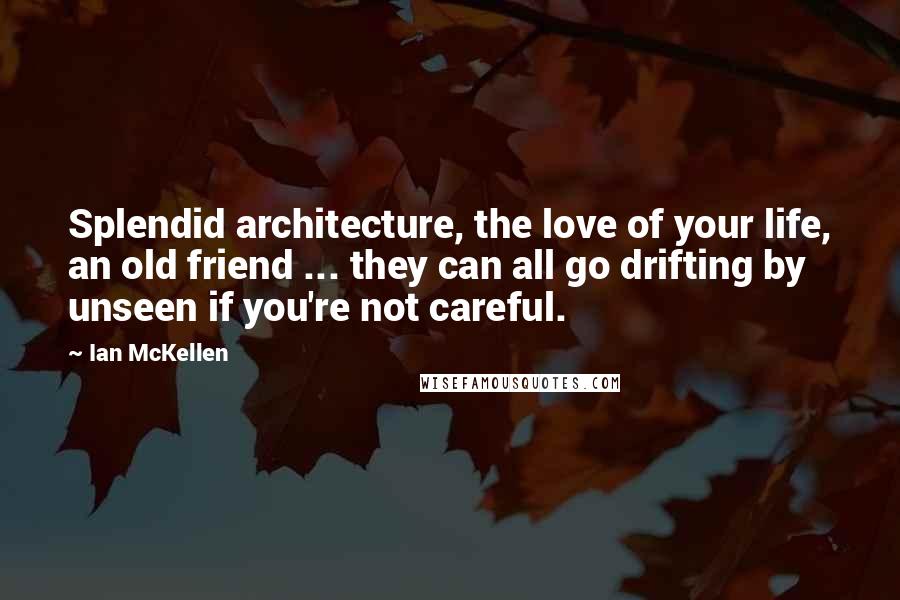 Ian McKellen Quotes: Splendid architecture, the love of your life, an old friend ... they can all go drifting by unseen if you're not careful.