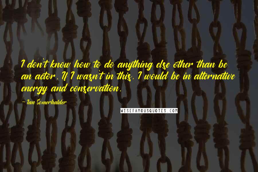 Ian Somerhalder Quotes: I don't know how to do anything else other than be an actor. If I wasn't in this, I would be in alternative energy and conservation.