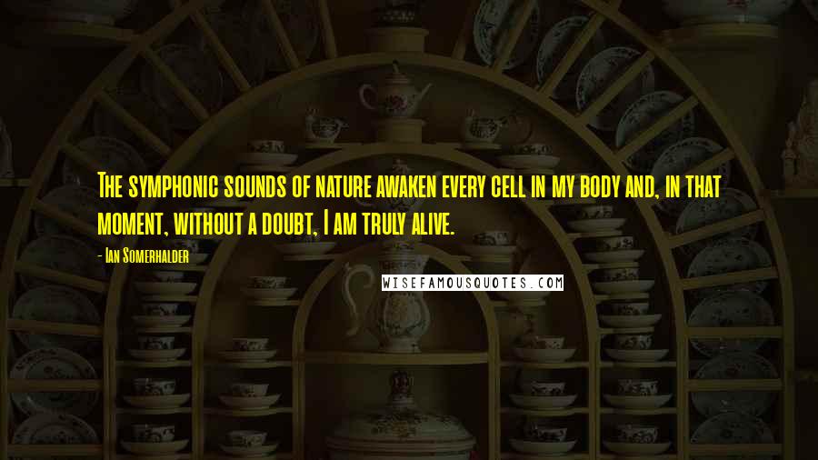 Ian Somerhalder Quotes: The symphonic sounds of nature awaken every cell in my body and, in that moment, without a doubt, I am truly alive.