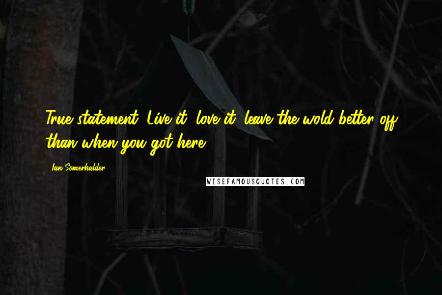 Ian Somerhalder Quotes: True statement: Live it, love it, leave the wold better off than when you got here.