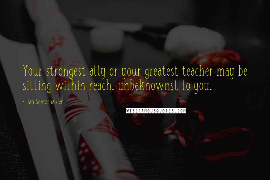 Ian Somerhalder Quotes: Your strongest ally or your greatest teacher may be sitting within reach, unbeknownst to you.