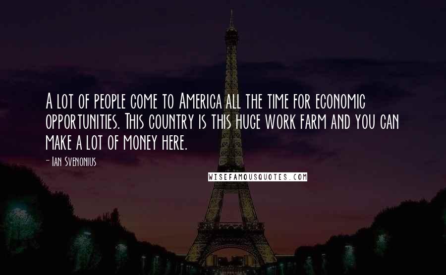 Ian Svenonius Quotes: A lot of people come to America all the time for economic opportunities. This country is this huge work farm and you can make a lot of money here.