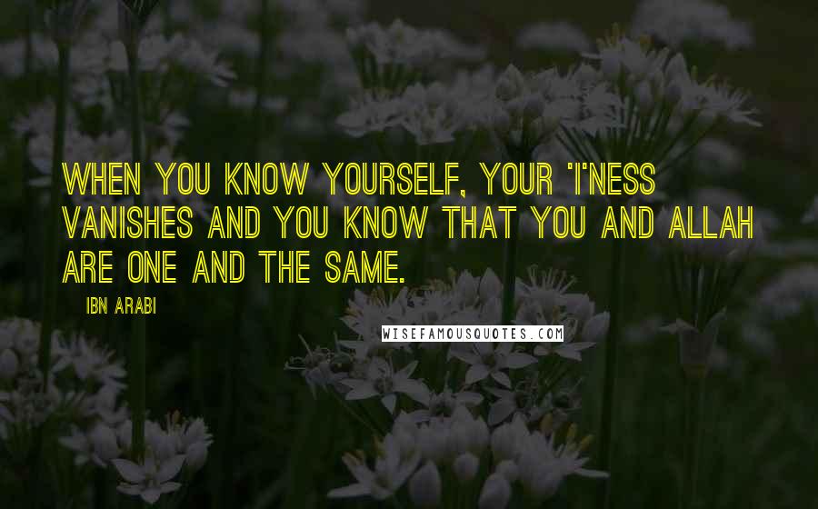 Ibn Arabi Quotes: When you know yourself, your 'I'ness vanishes and you know that you and Allah are one and the same.