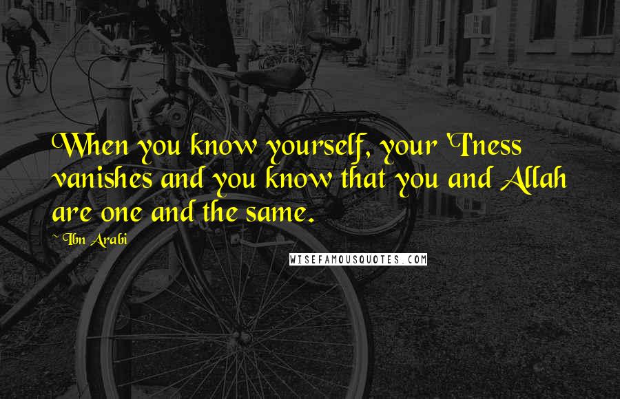 Ibn Arabi Quotes: When you know yourself, your 'I'ness vanishes and you know that you and Allah are one and the same.