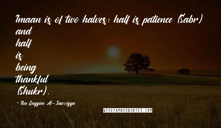 Ibn Qayyim Al-Jawziyya Quotes: Imaan is of two halves; half is patience (Sabr) and half is being thankful (Shukr).