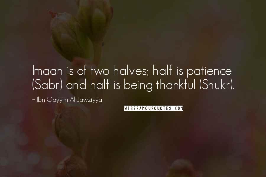 Ibn Qayyim Al-Jawziyya Quotes: Imaan is of two halves; half is patience (Sabr) and half is being thankful (Shukr).