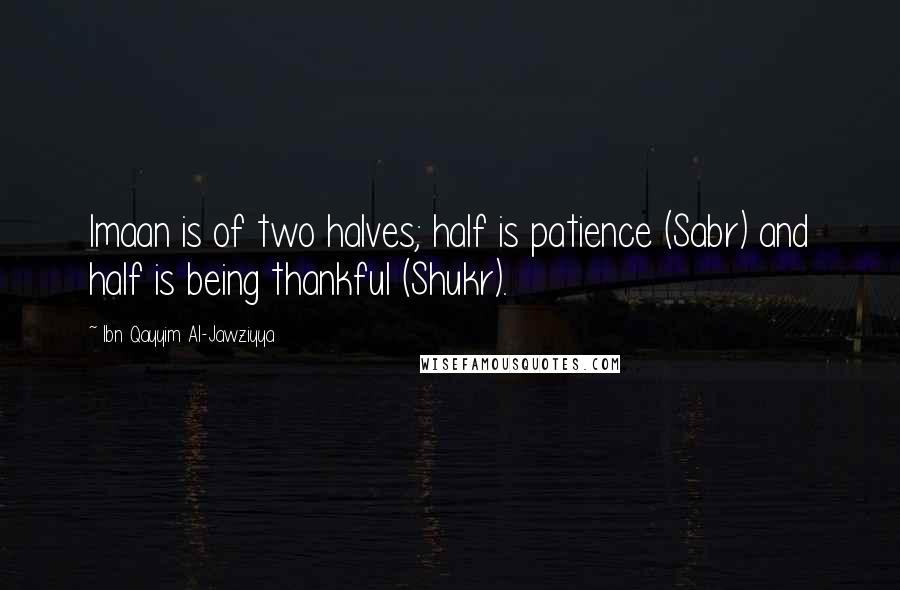 Ibn Qayyim Al-Jawziyya Quotes: Imaan is of two halves; half is patience (Sabr) and half is being thankful (Shukr).